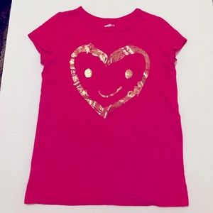 Crazy 8 girls size 5/6 hot pink short sleeve graphic t shirt gold smiley heart